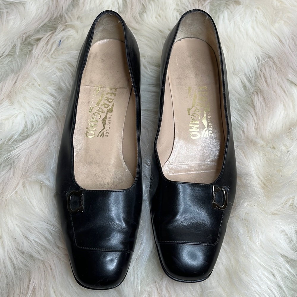 Vintage Ferragamo Square Toe Flats